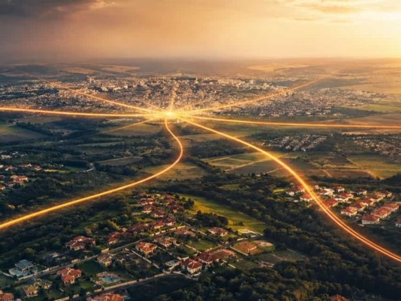 Foto Berea de São Carlos com vários linhas de luz indicando a migração de pessoas para a cidade